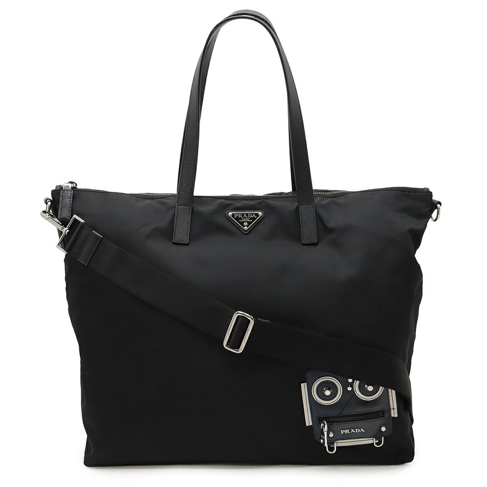 Prada Robot Triangle Tote Bag Shoulder Leather NERO Black